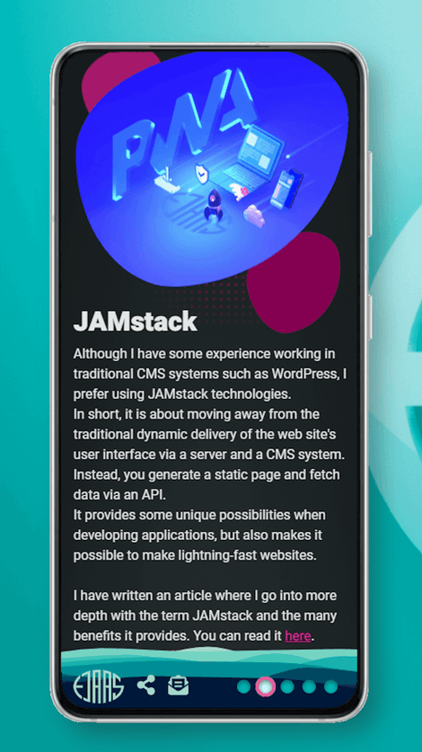 Screenshot of larsejaas.com webdevelopment page on smartphone