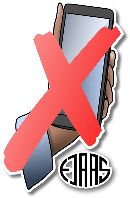 Illustration with red cross on top of hand holding smartphone