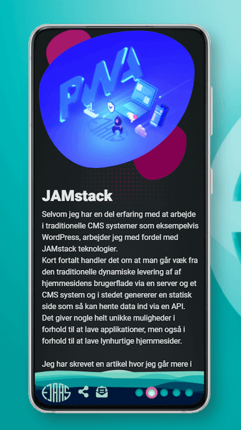 Skærmbillede af larsejaas.com webudviklingsside på en smartphone